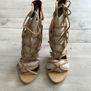 Shoe Republic LA Loops Lace Up Open Toe Heel